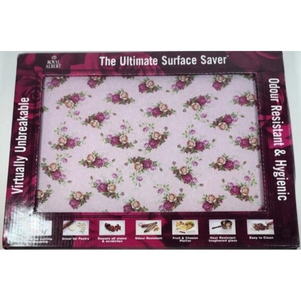 Royal Albert The Ultimate Surface Saver Glass Cutting Board NIB Pink Floral